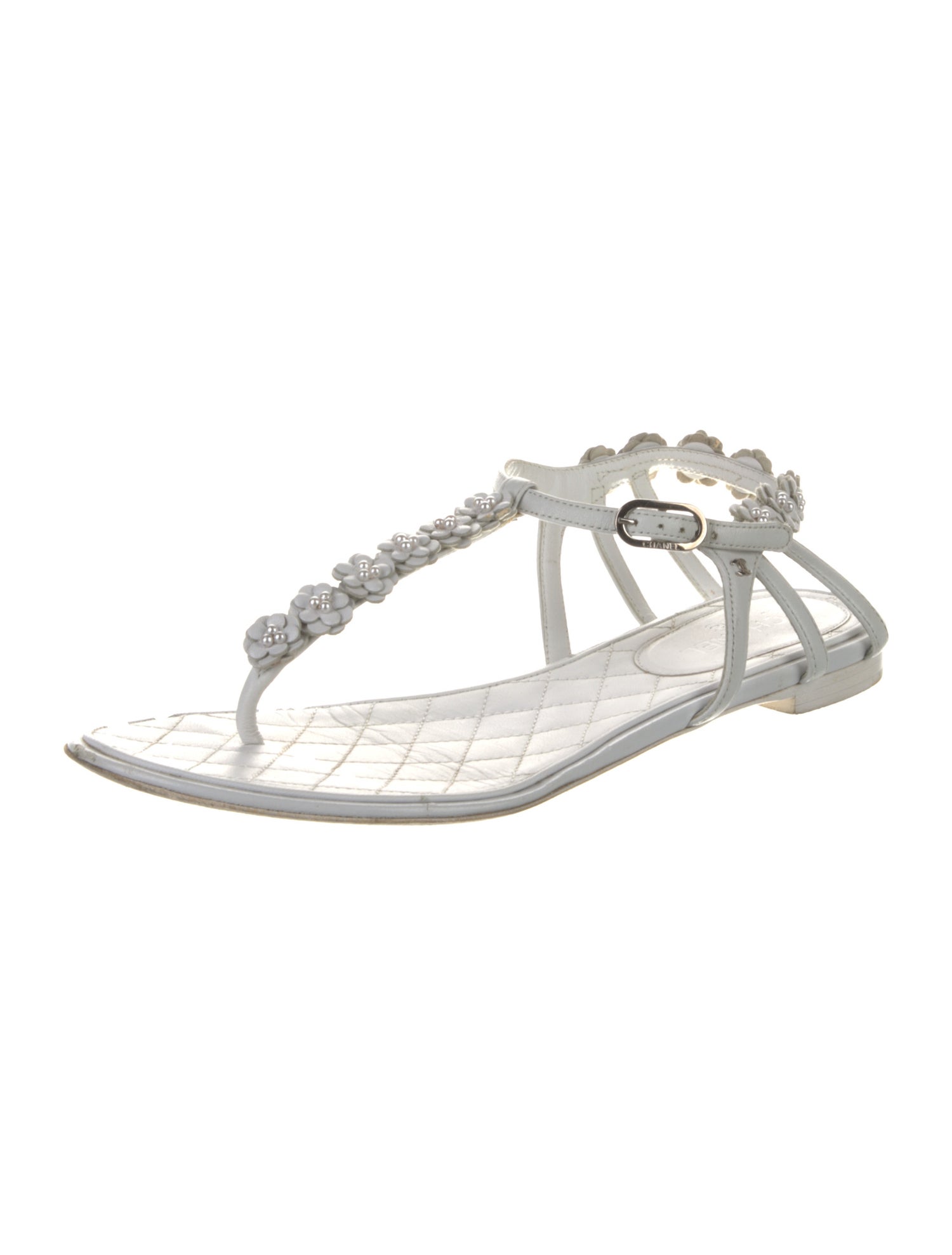 Chanel Interlocking CC Logo Leather T-Strap Sandals
