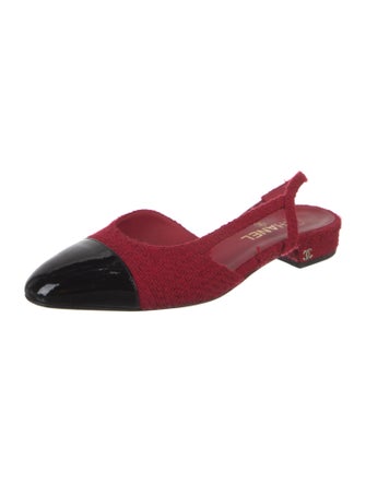 Chanel Interlocking CC Logo Tweed Slingback Flats