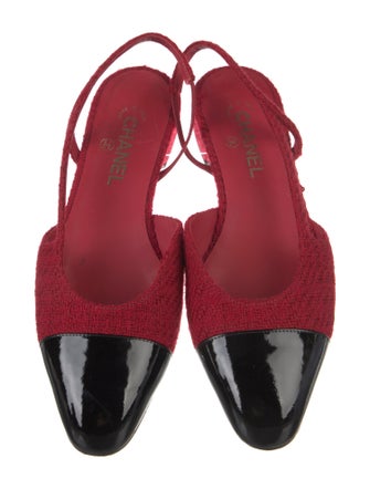 Chanel Interlocking CC Logo Tweed Slingback Flats