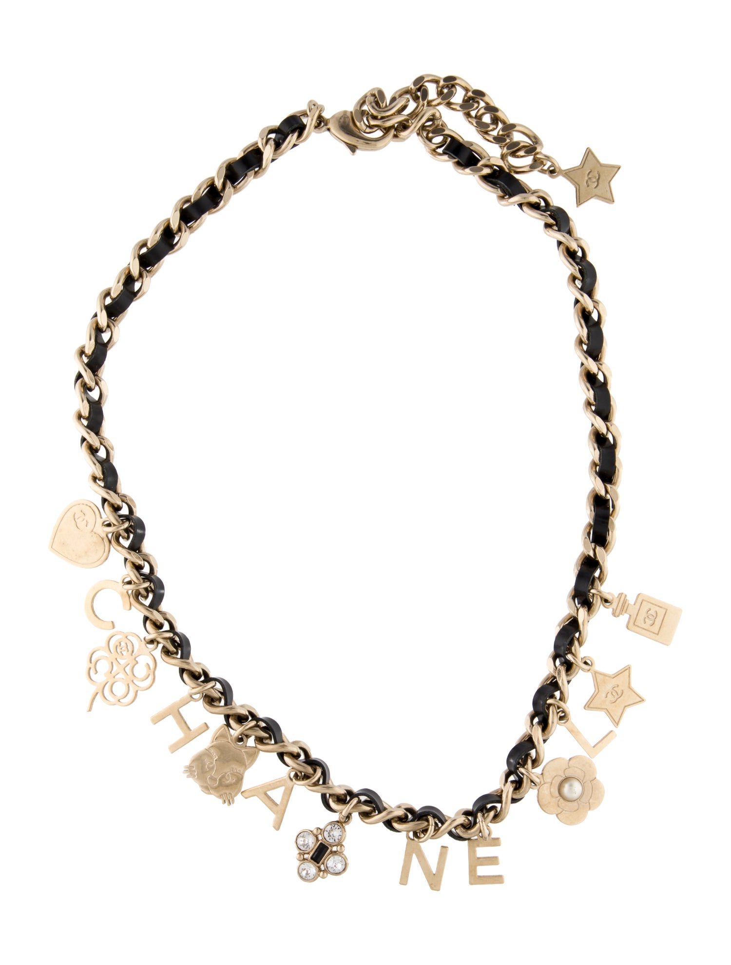 Chanel Faux Pearl, Strass & Leather CC Charm Choker Necklace