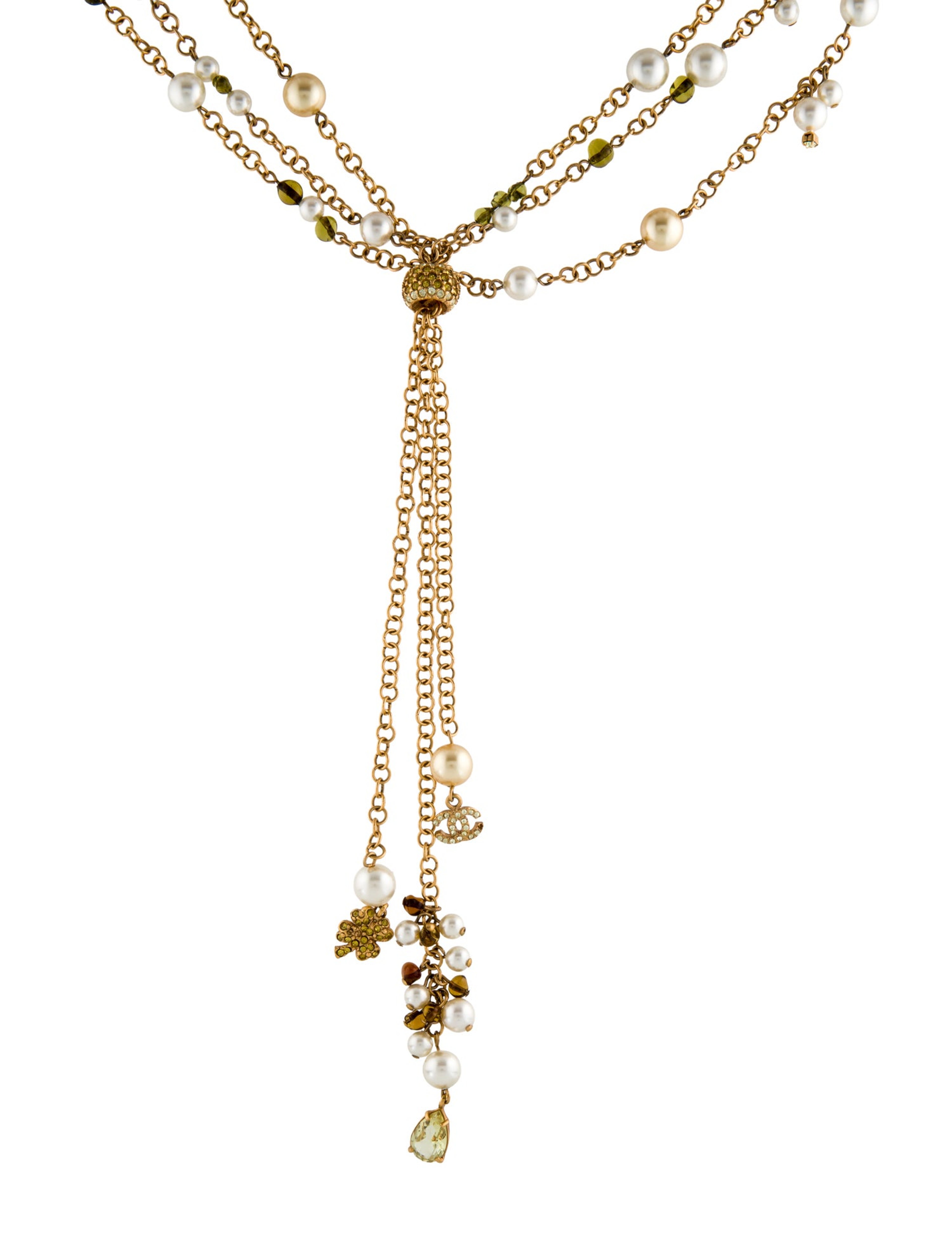 Vintage Faux Pearl, Strass & Resin Multistrand Bolo Necklace