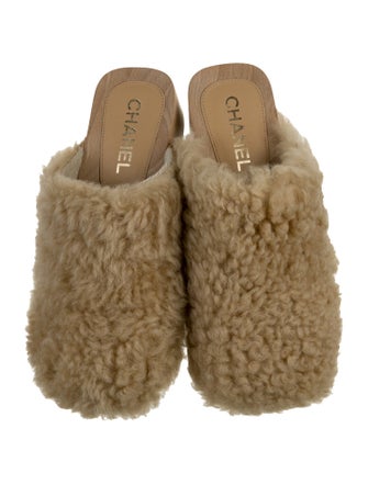Chanel Interlocking CC Logo Shearling Mules