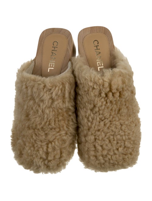 Chanel Interlocking CC Logo Shearling Mules