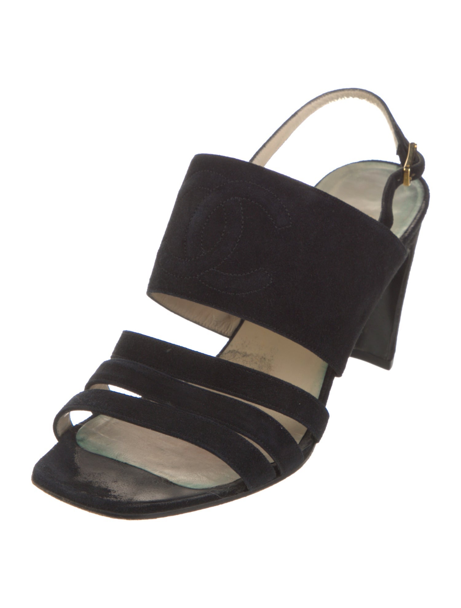 Chanel Interlocking CC Logo Suede Slingback Sandals