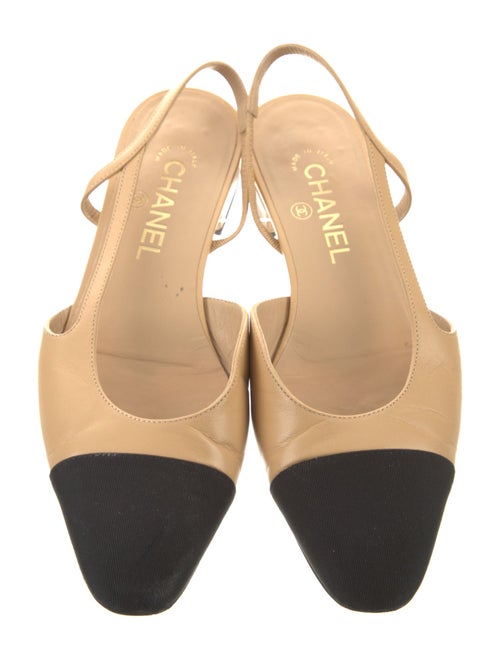 Chanel Interlocking CC Logo Leather Slingback Flats