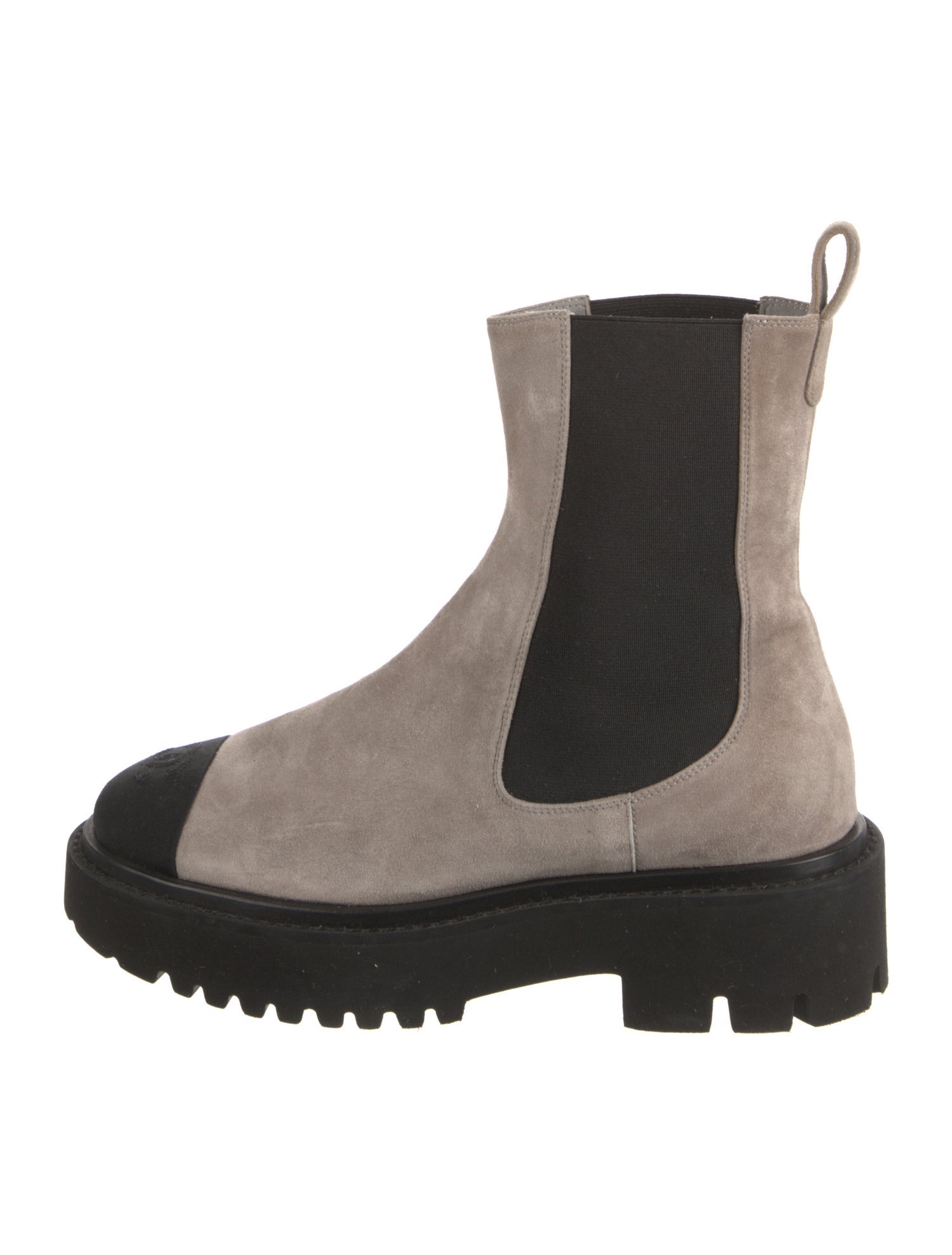 Chanel Interlocking CC Logo Suede Chelsea Boots