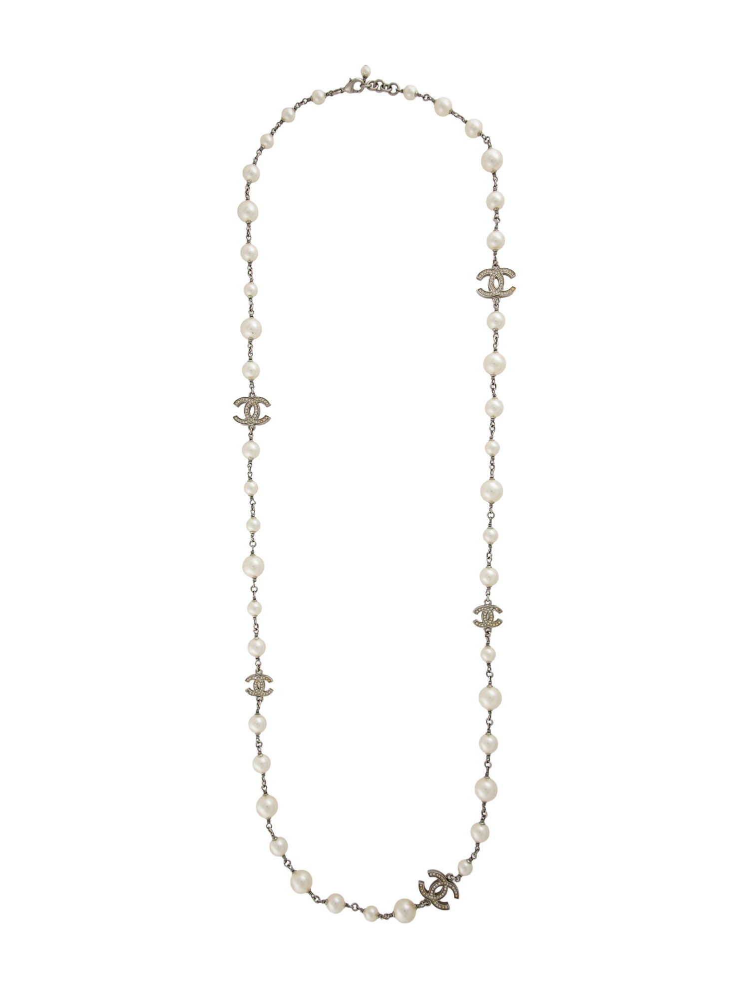 Chanel Faux Pearl & Strass CC Station Necklace