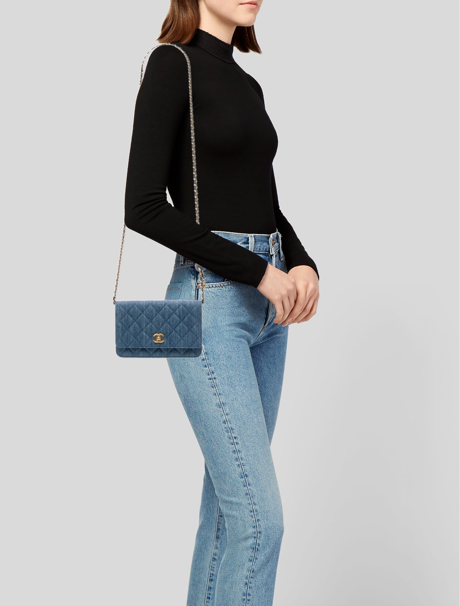 Chanel Denim Pearl Crush Wallet On Chain