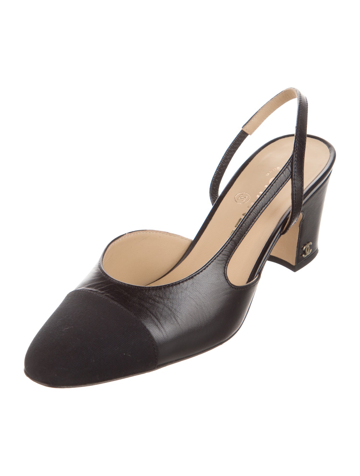 Chanel Interlocking CC Logo Leather Slingback Pumps