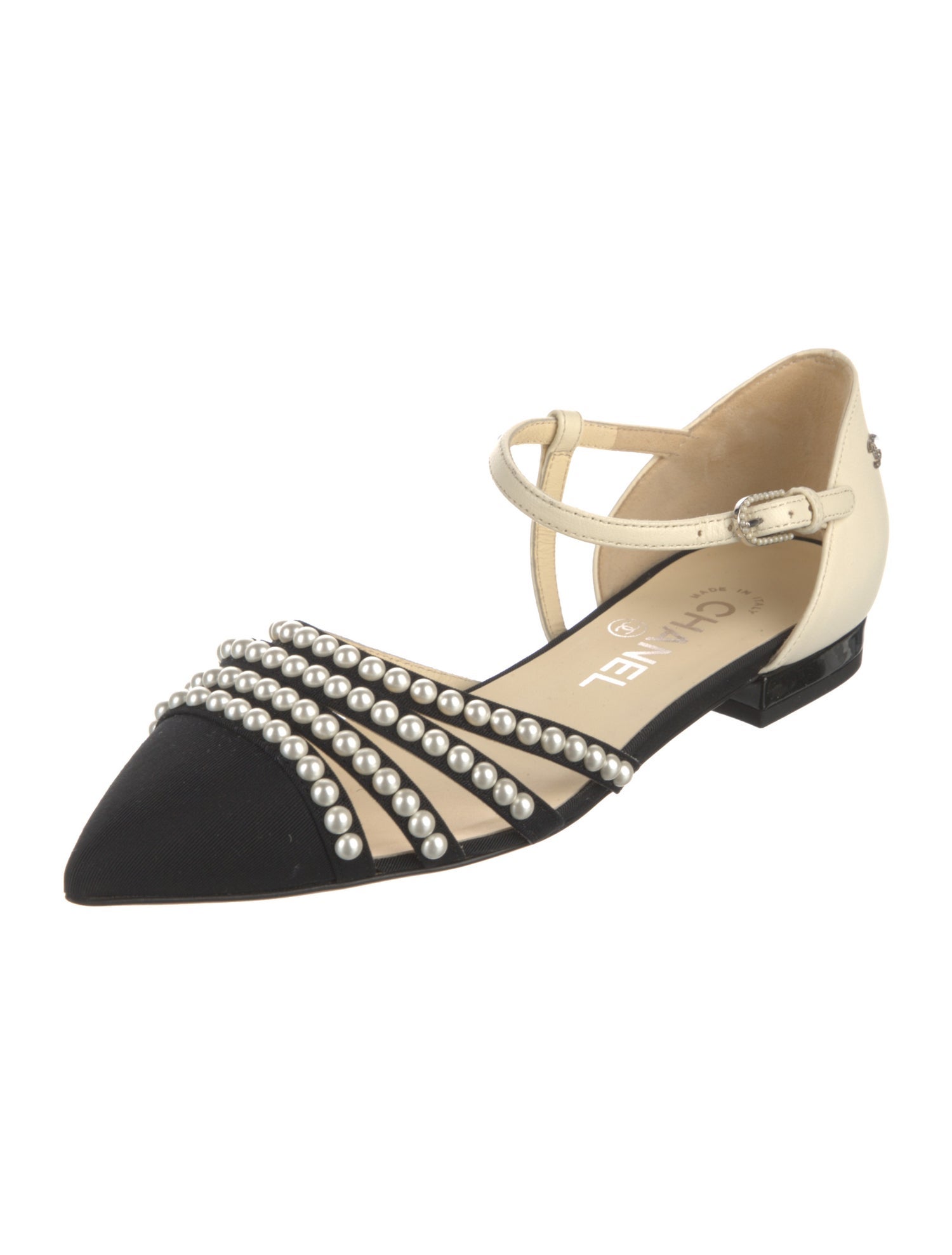 Chanel Interlocking CC Logo Lambskin D'Orsay Flats