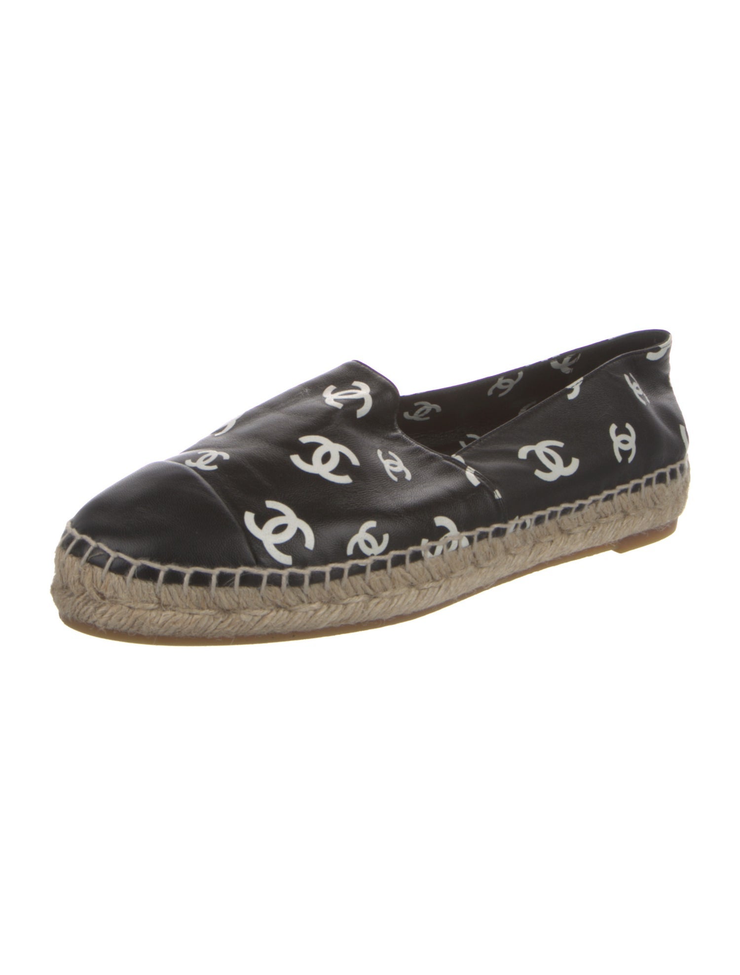 Chanel Interlocking CC Logo Leather Espadrilles