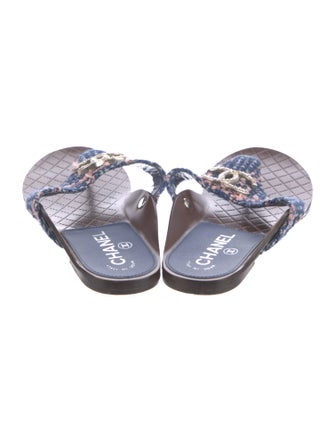 Chanel Interlocking CC Logo Tweed Slides