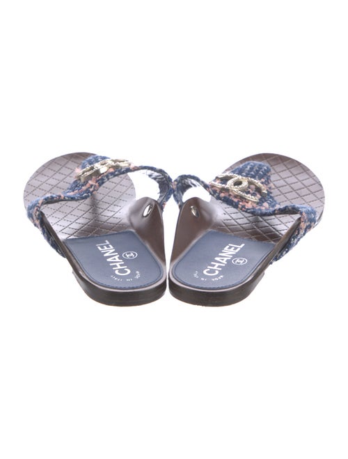 Chanel Interlocking CC Logo Tweed Slides
