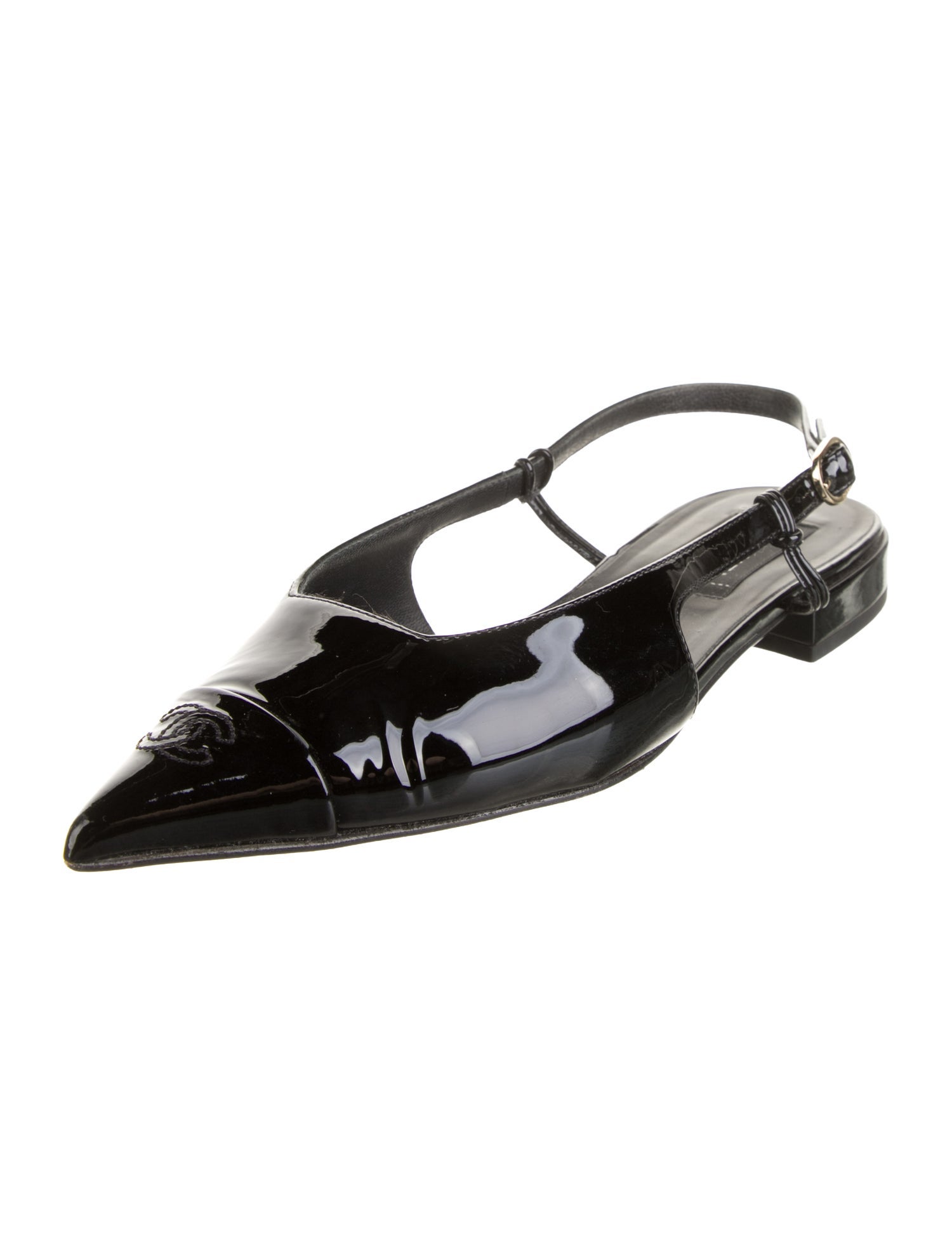 Chanel Interlocking CC Logo Patent Leather Slingback Flats
