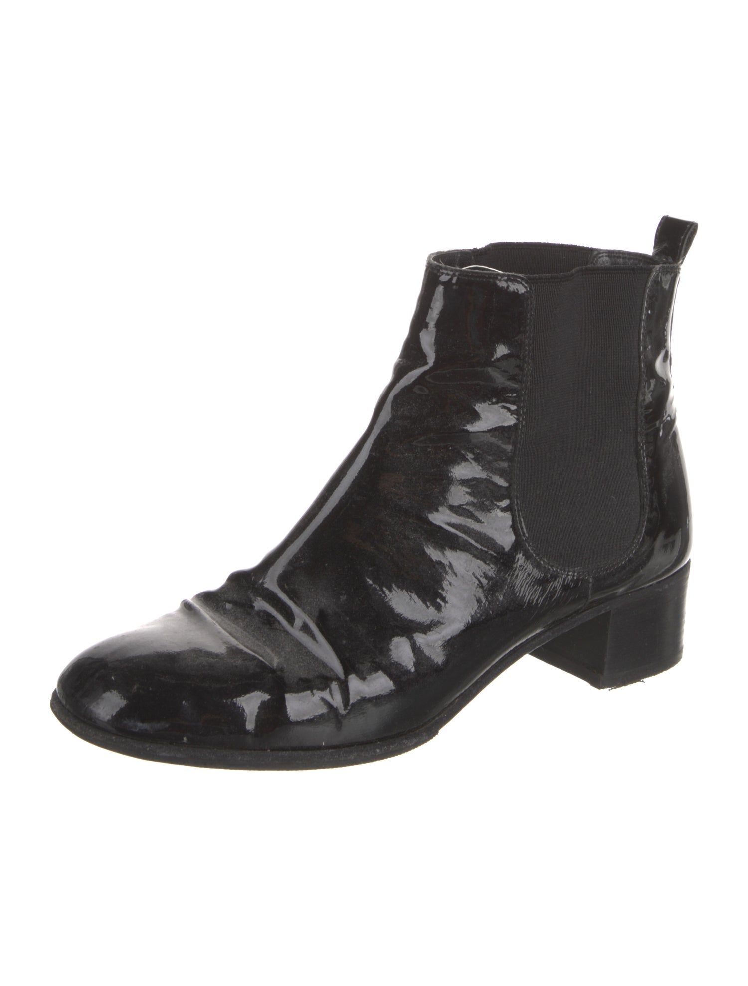 Chanel Interlocking CC Logo Patent Leather Chelsea Boots