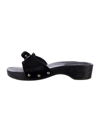 Chanel Interlocking CC Logo Suede Slides