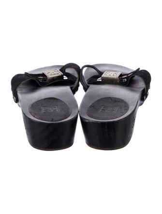 Chanel Interlocking CC Logo Suede Slides