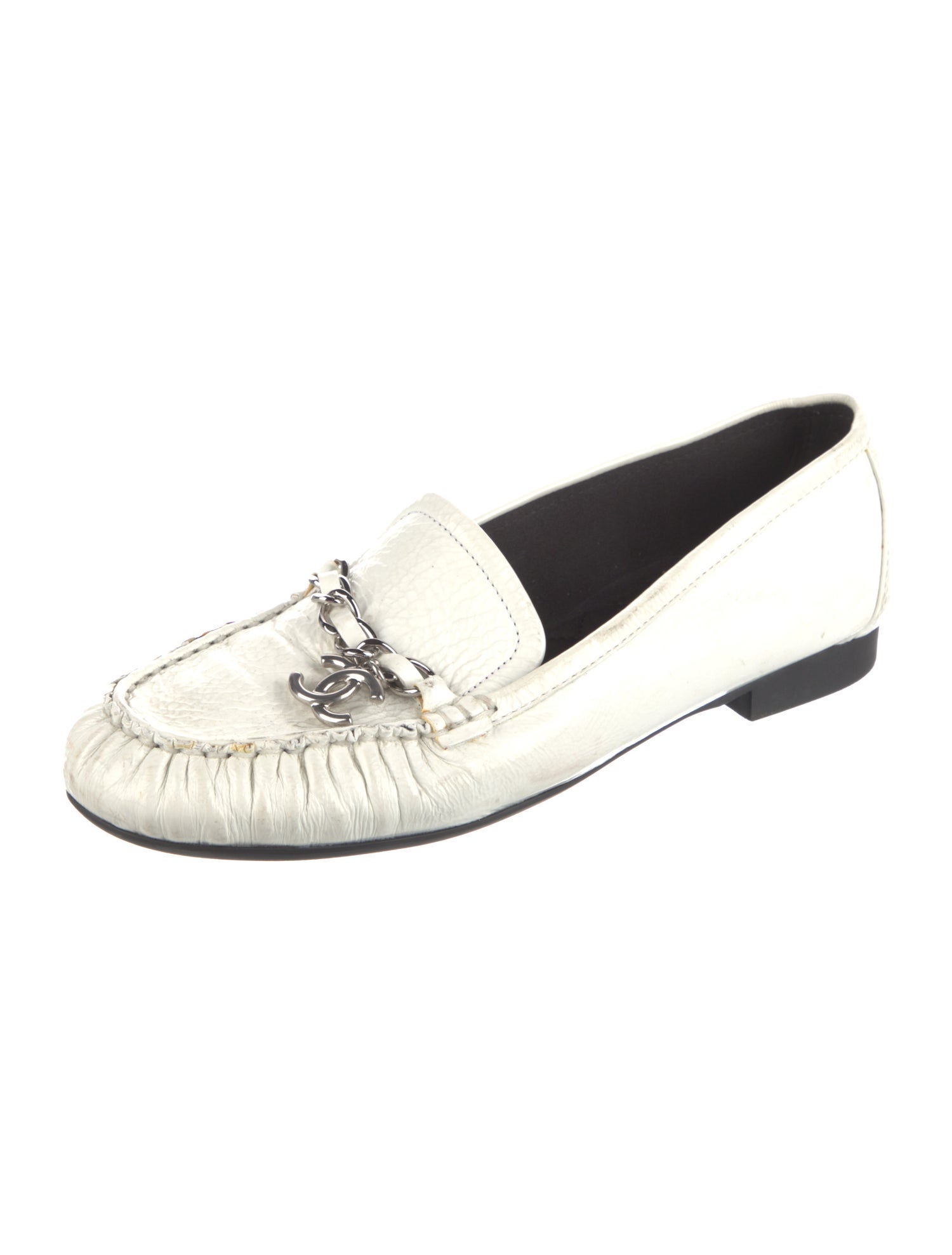 Chanel Interlocking CC Logo Patent Leather Loafers