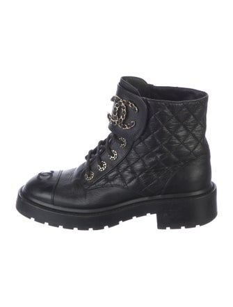 Chanel Interlocking CC Logo Leather Combat Boots