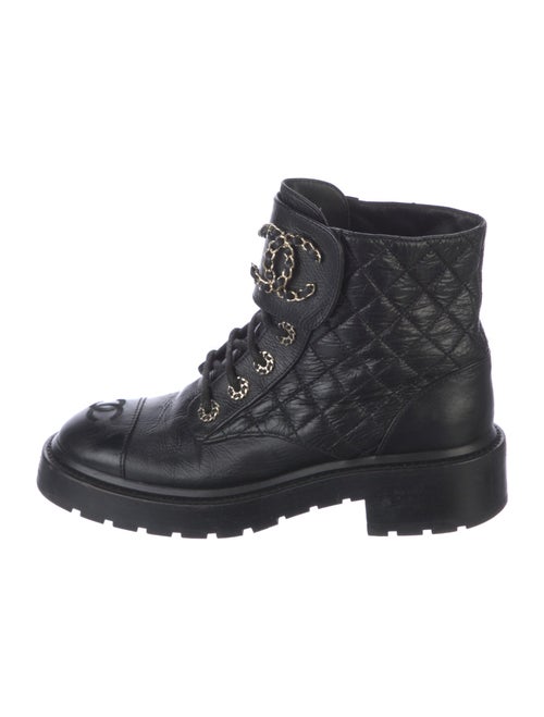 Chanel Interlocking CC Logo Leather Combat Boots