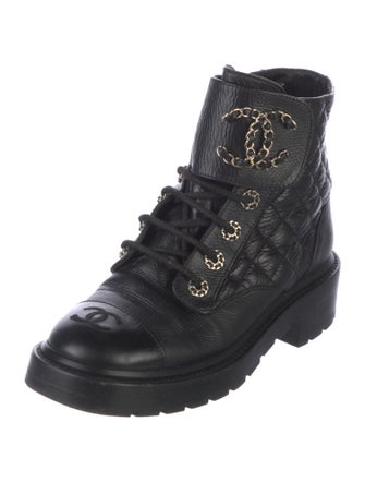 Chanel Interlocking CC Logo Leather Combat Boots