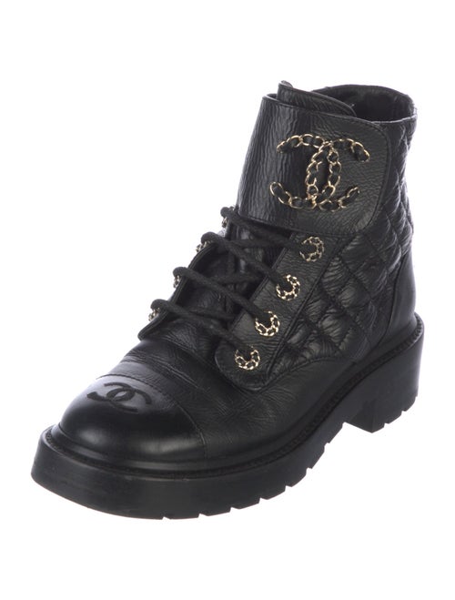 Chanel Interlocking CC Logo Leather Combat Boots