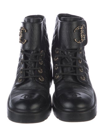 Chanel Interlocking CC Logo Leather Combat Boots