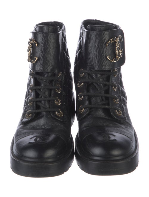 Chanel Interlocking CC Logo Leather Combat Boots
