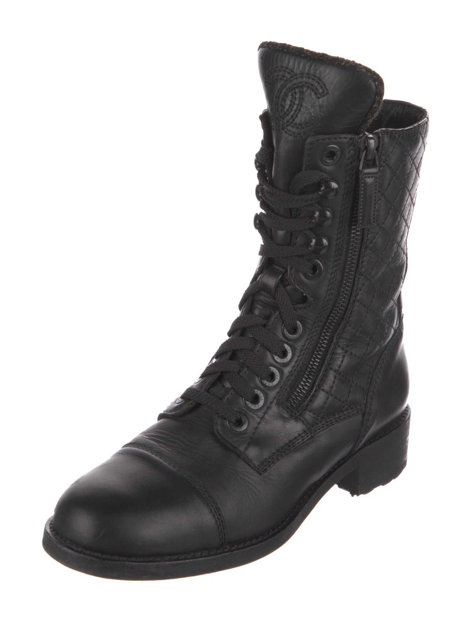 Chanel Interlocking CC Logo Leather Combat Boots