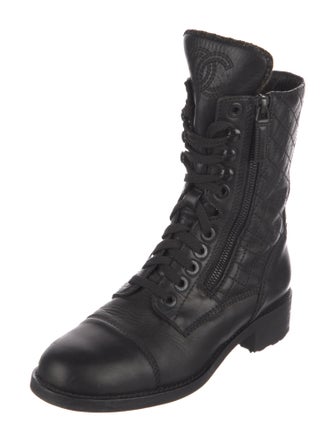 Chanel Interlocking CC Logo Leather Combat Boots