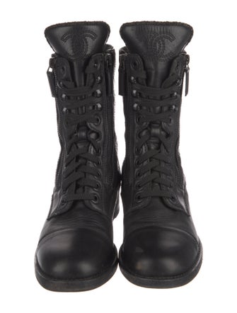 Chanel Interlocking CC Logo Leather Combat Boots