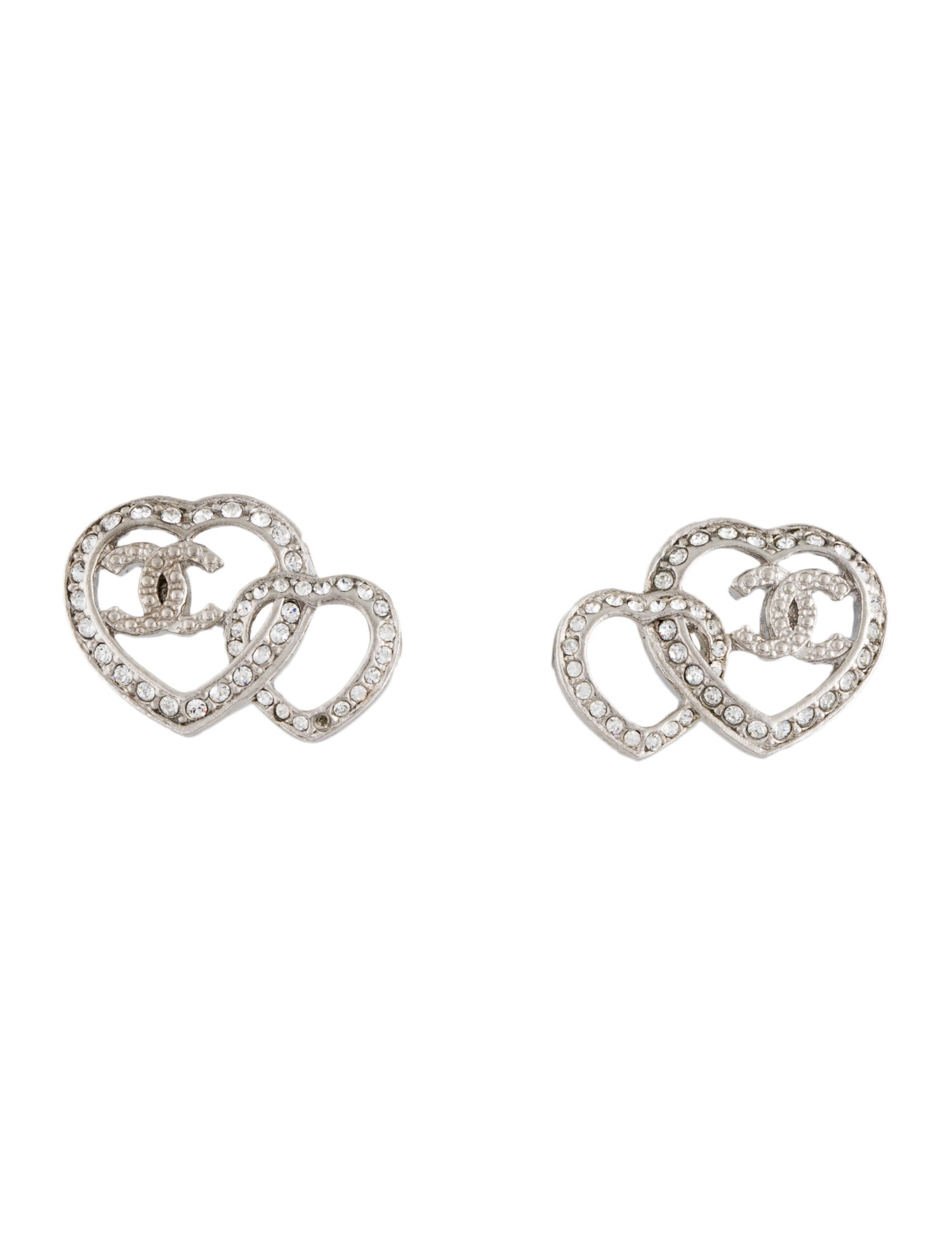 Chanel 2023 Strass CC Heart Stud Earrings