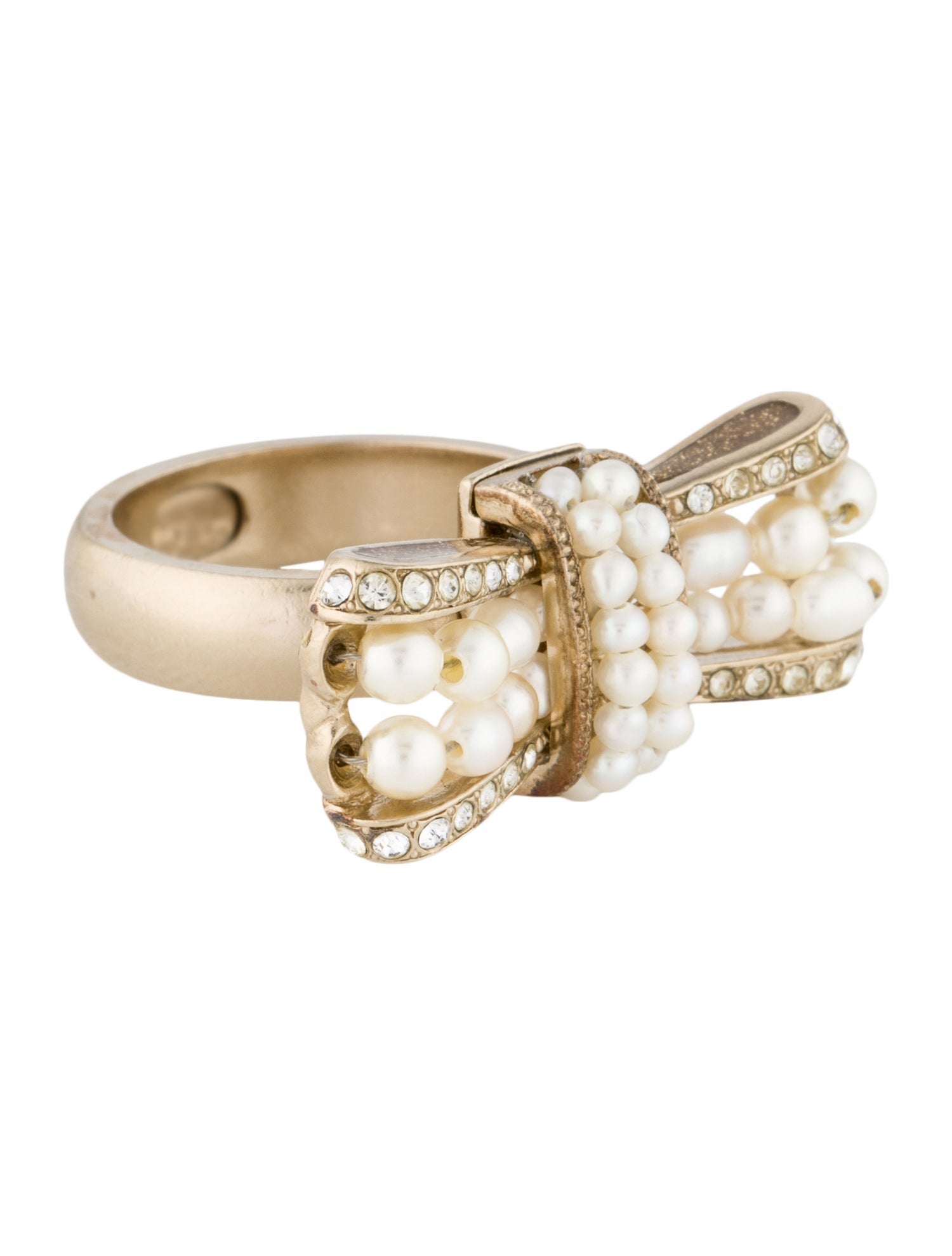 Chanel Pearl, Strass & Enamel Bow Cocktail Ring