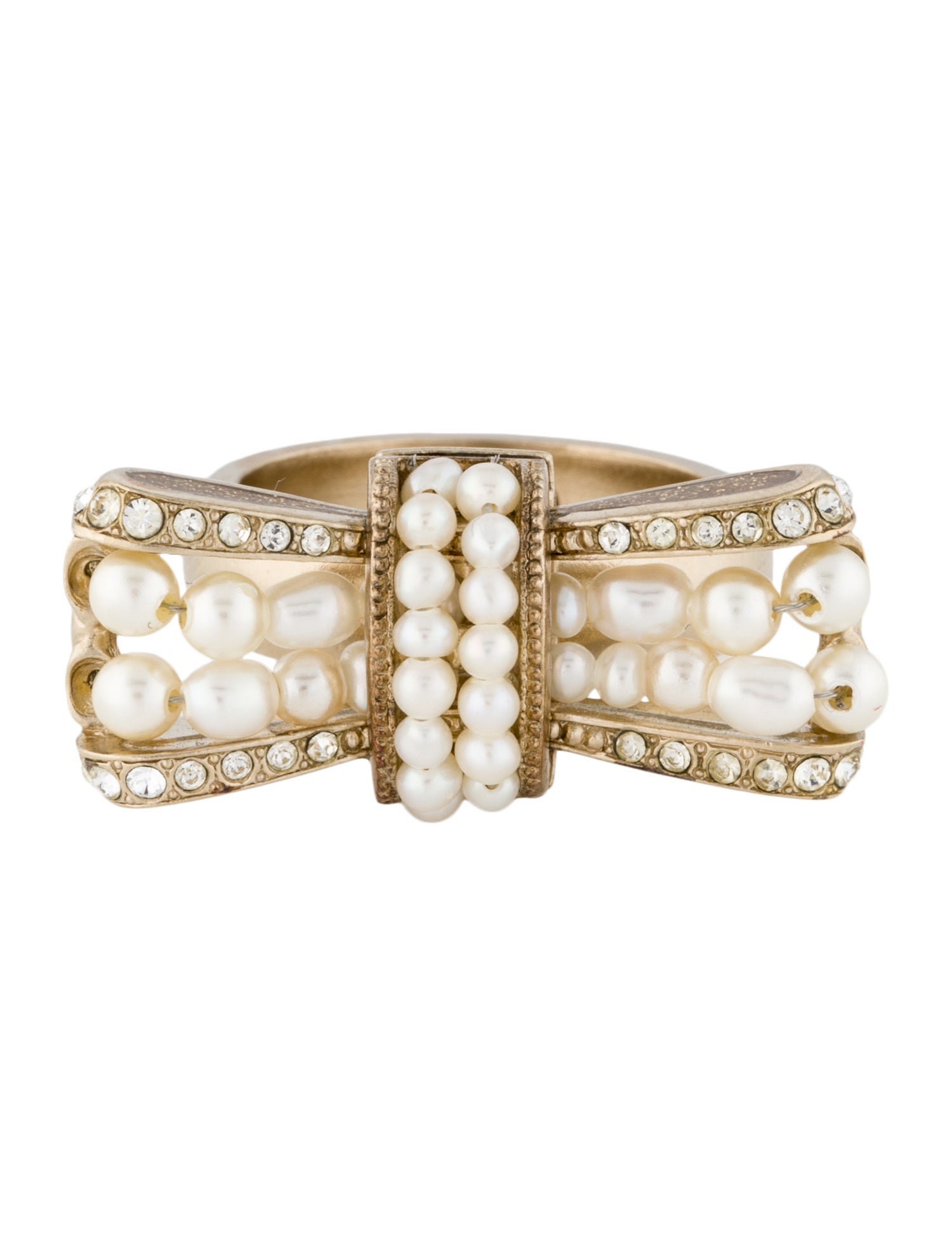 Chanel Pearl, Strass & Enamel Bow Cocktail Ring