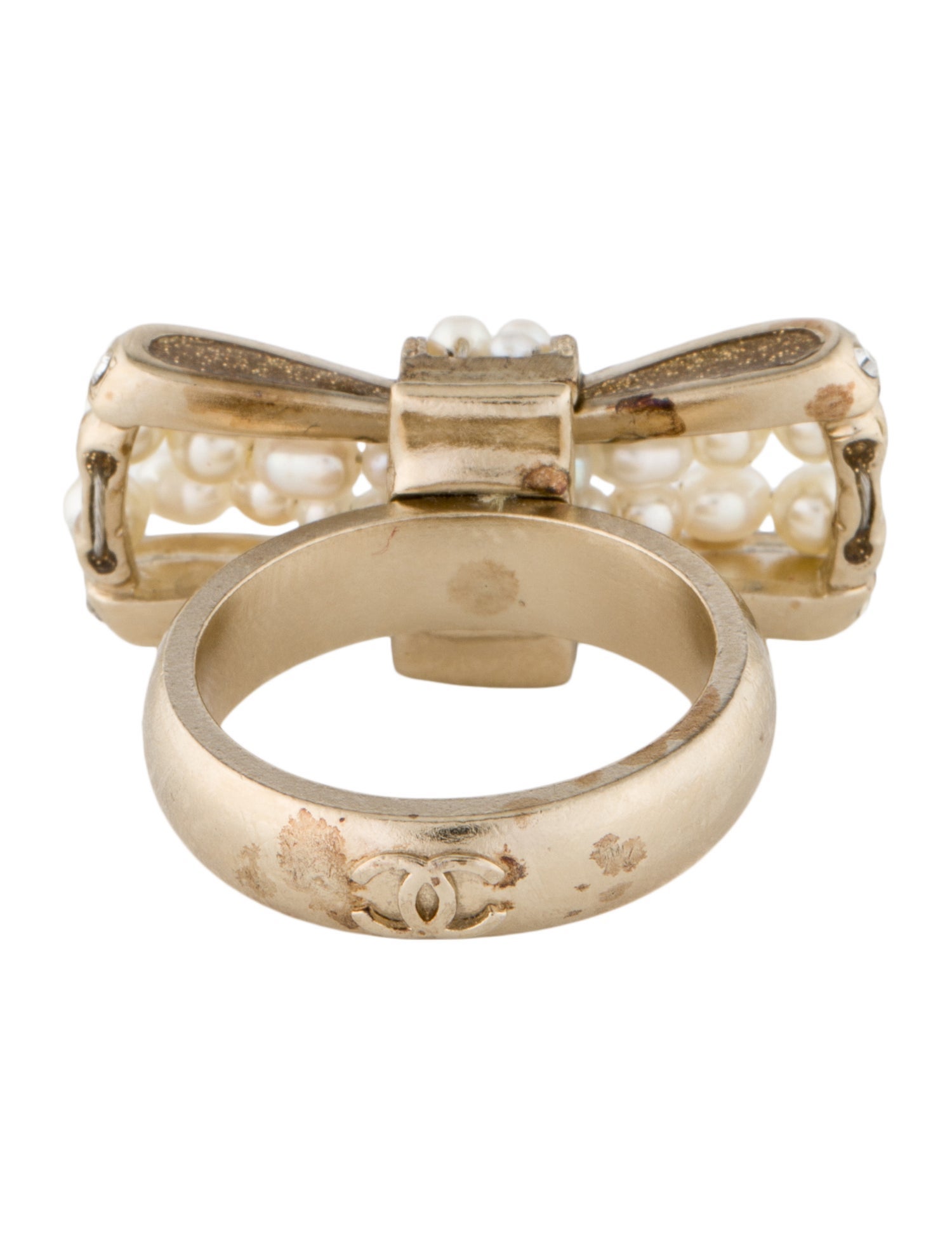 Chanel Pearl, Strass & Enamel Bow Cocktail Ring