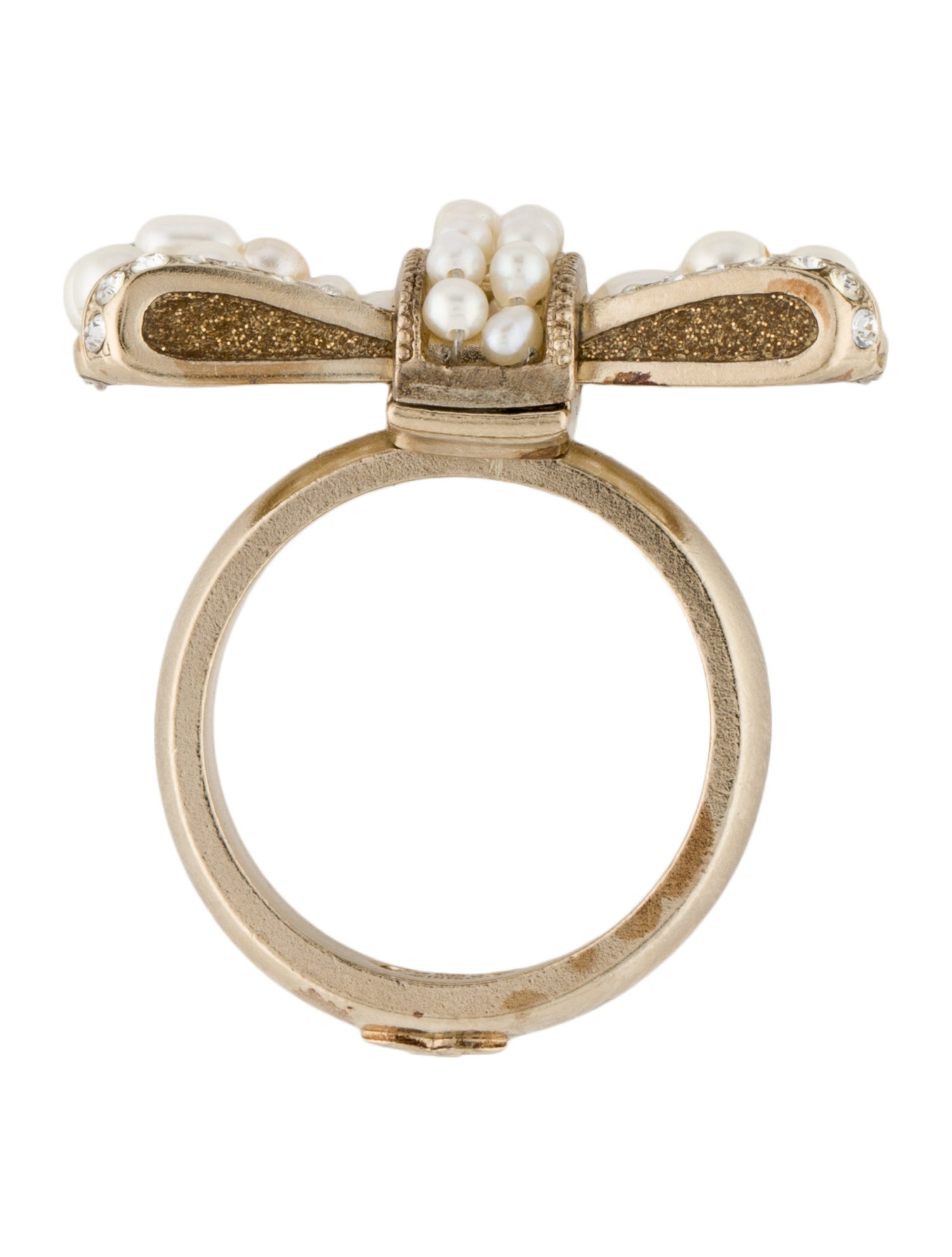 Chanel Pearl, Strass & Enamel Bow Cocktail Ring