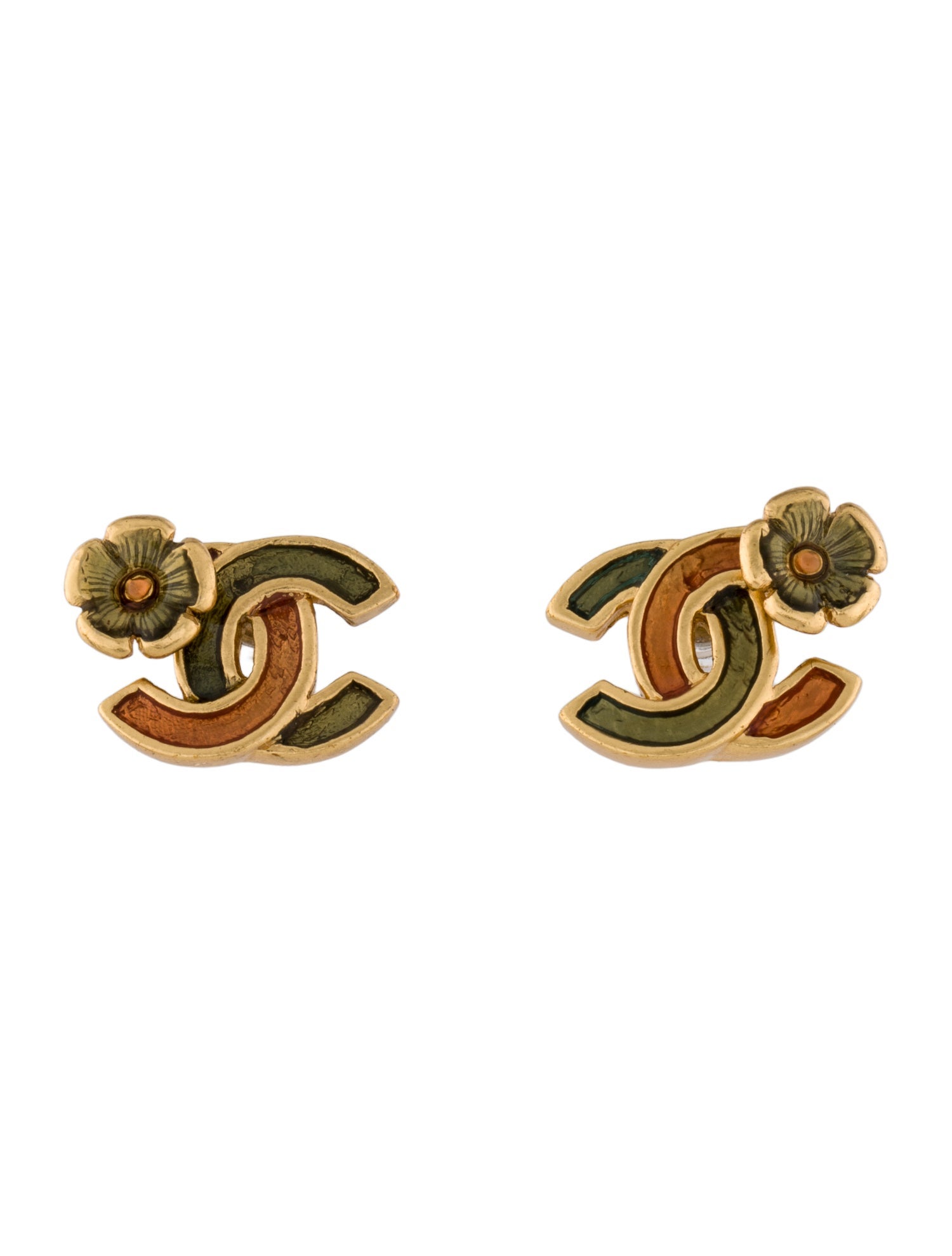 Chanel Vintage Enamel & Resin CC Flower Stud Earrings