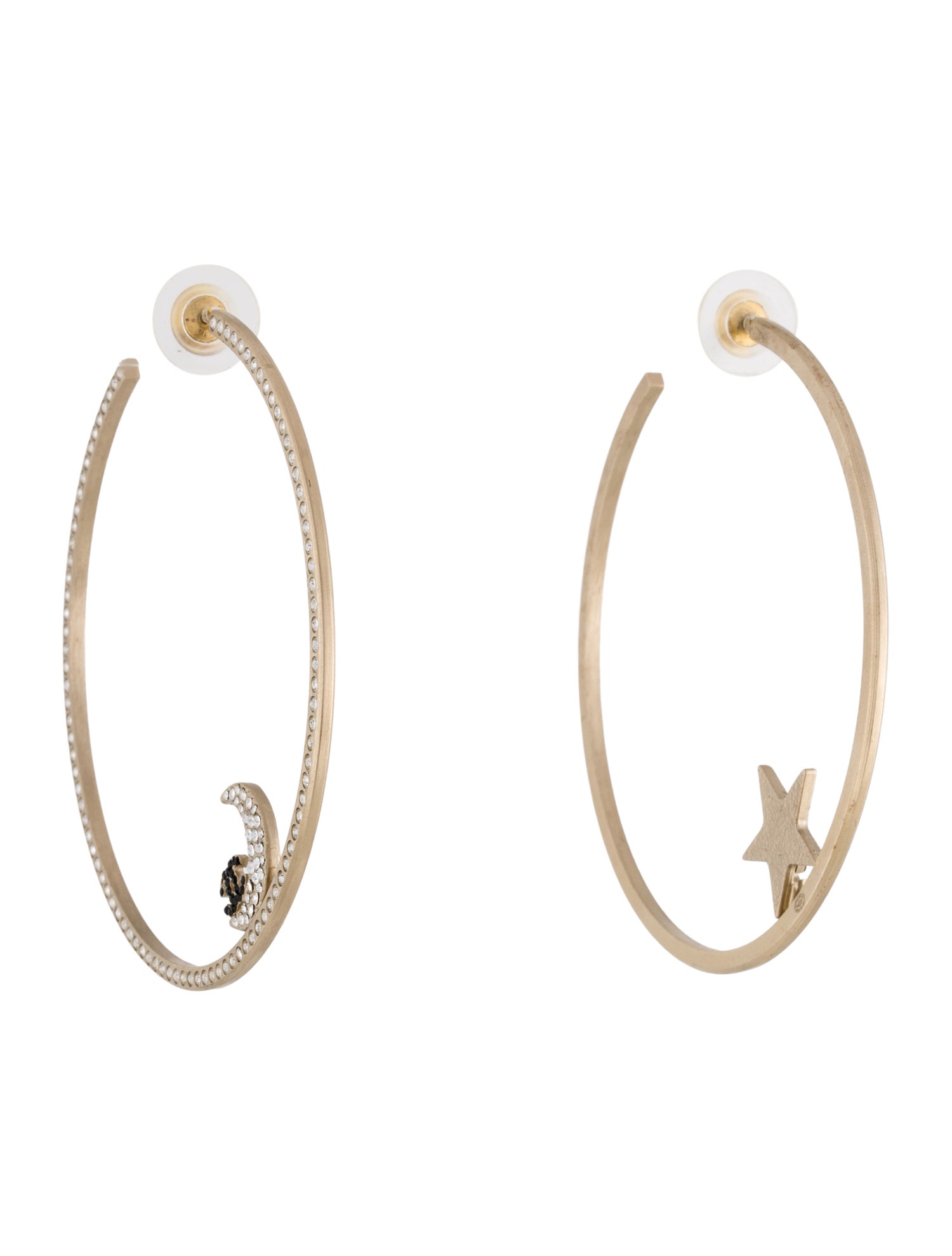 Chanel Strass Moon Star CC Large Hoop Earrings