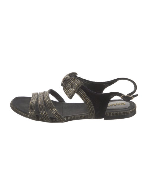 Chanel Interlocking CC Logo Velvet T-Strap Sandals