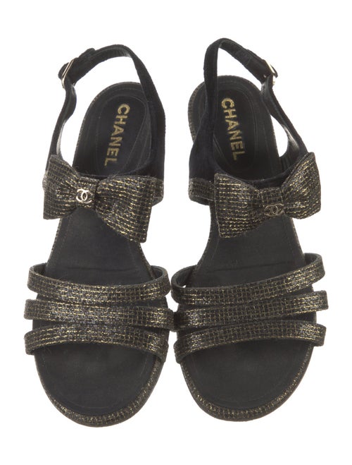Chanel Interlocking CC Logo Velvet T-Strap Sandals