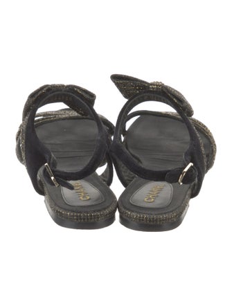 Chanel Interlocking CC Logo Velvet T-Strap Sandals