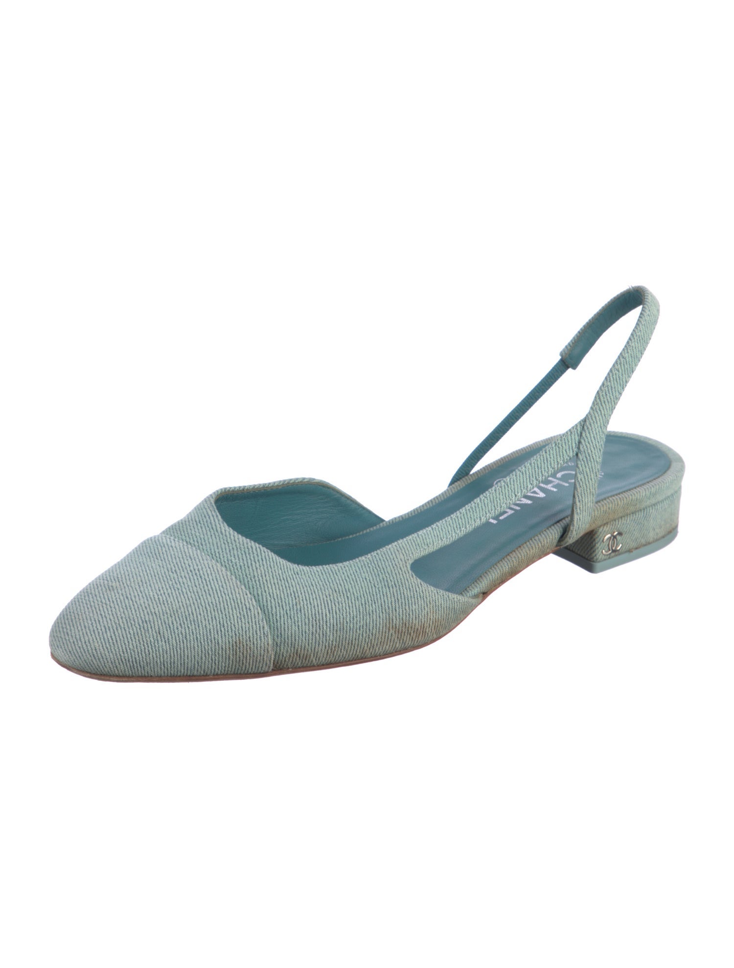 Chanel Denim Slingbacks Interlocking CC Logo Slingback Flats