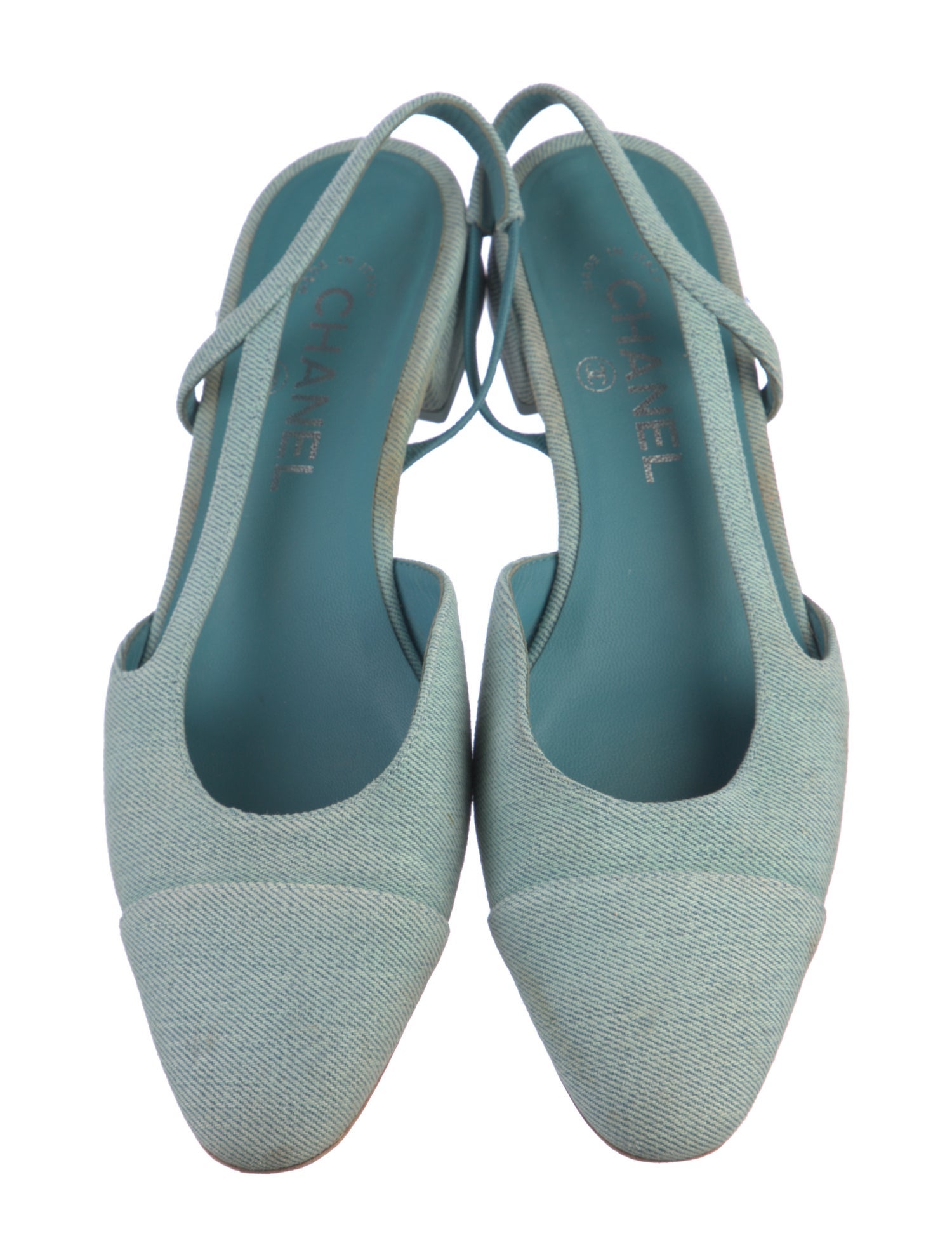 Chanel Denim Slingbacks Interlocking CC Logo Slingback Flats