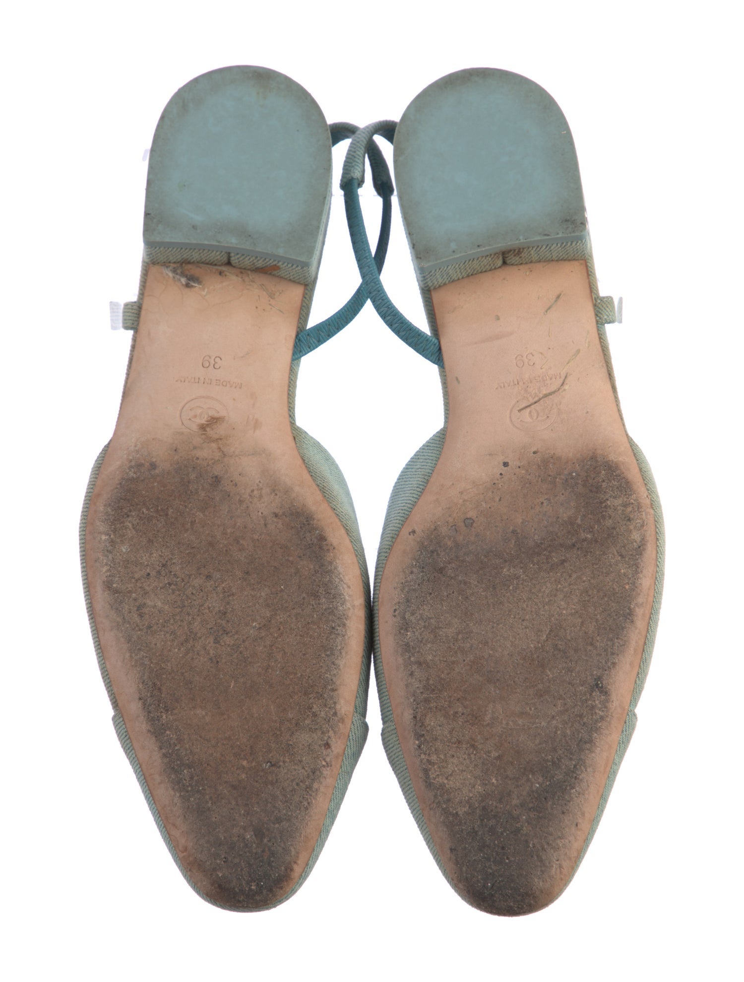 Chanel Denim Slingbacks Interlocking CC Logo Slingback Flats