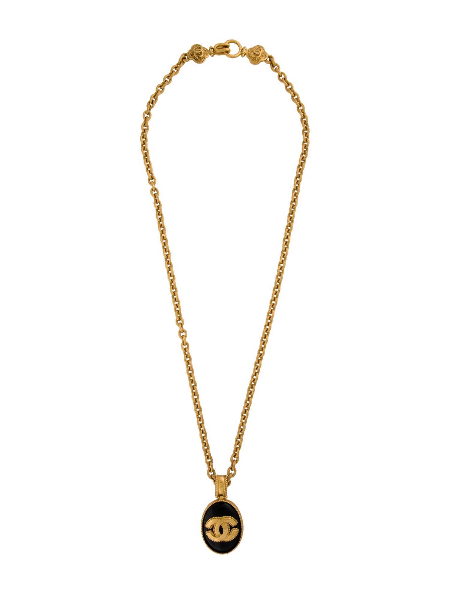 Chanel Vintage Onyx CC Pendant Necklace