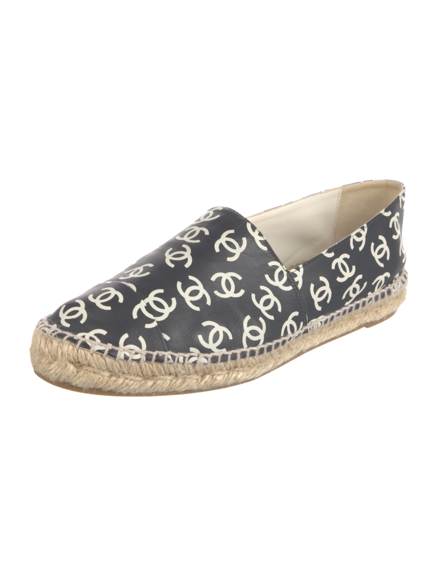 Chanel Leather Espadrilles Interlocking CC Logo Espadrilles