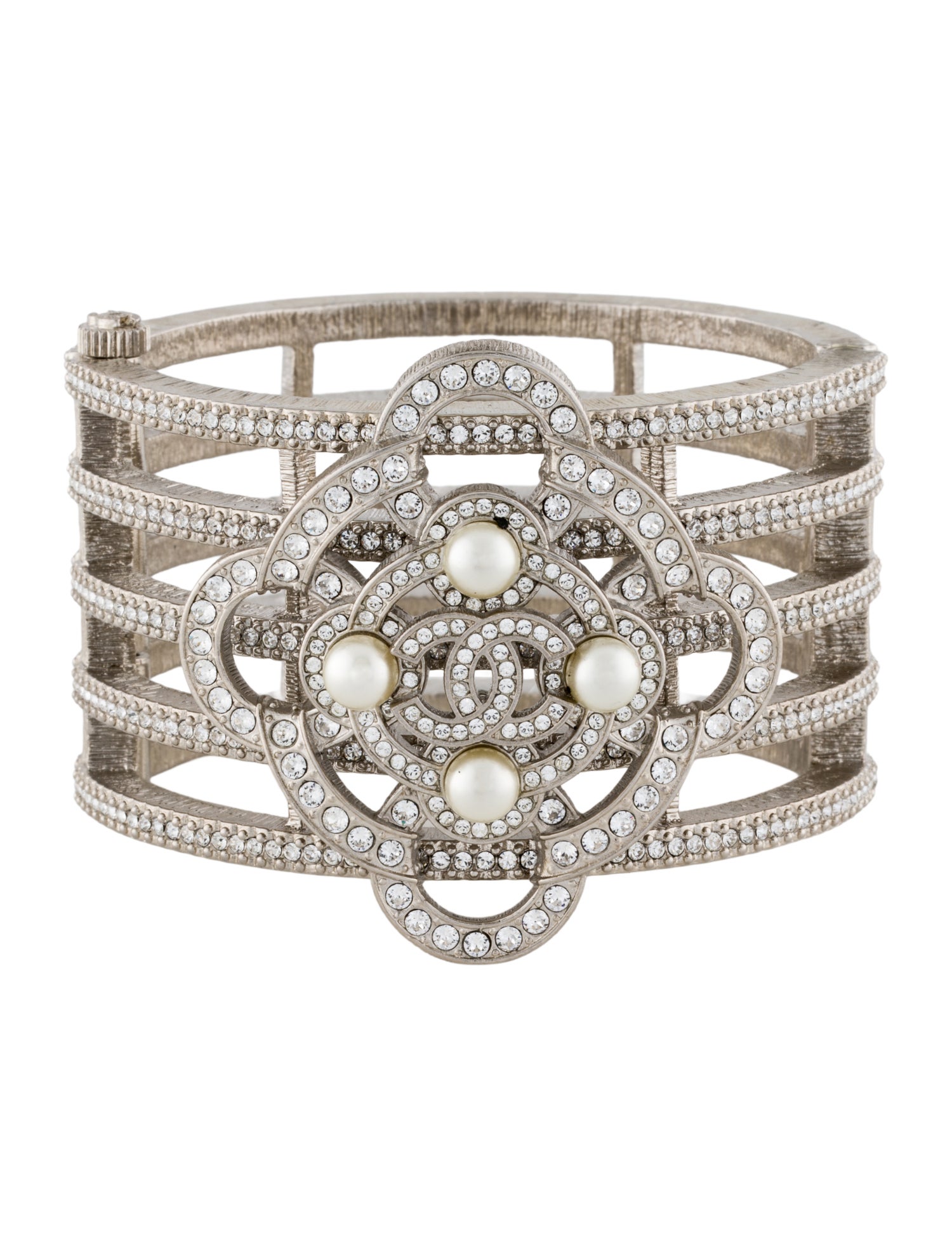 Chanel Faux Pearl & Strass CC Hinged Bangle