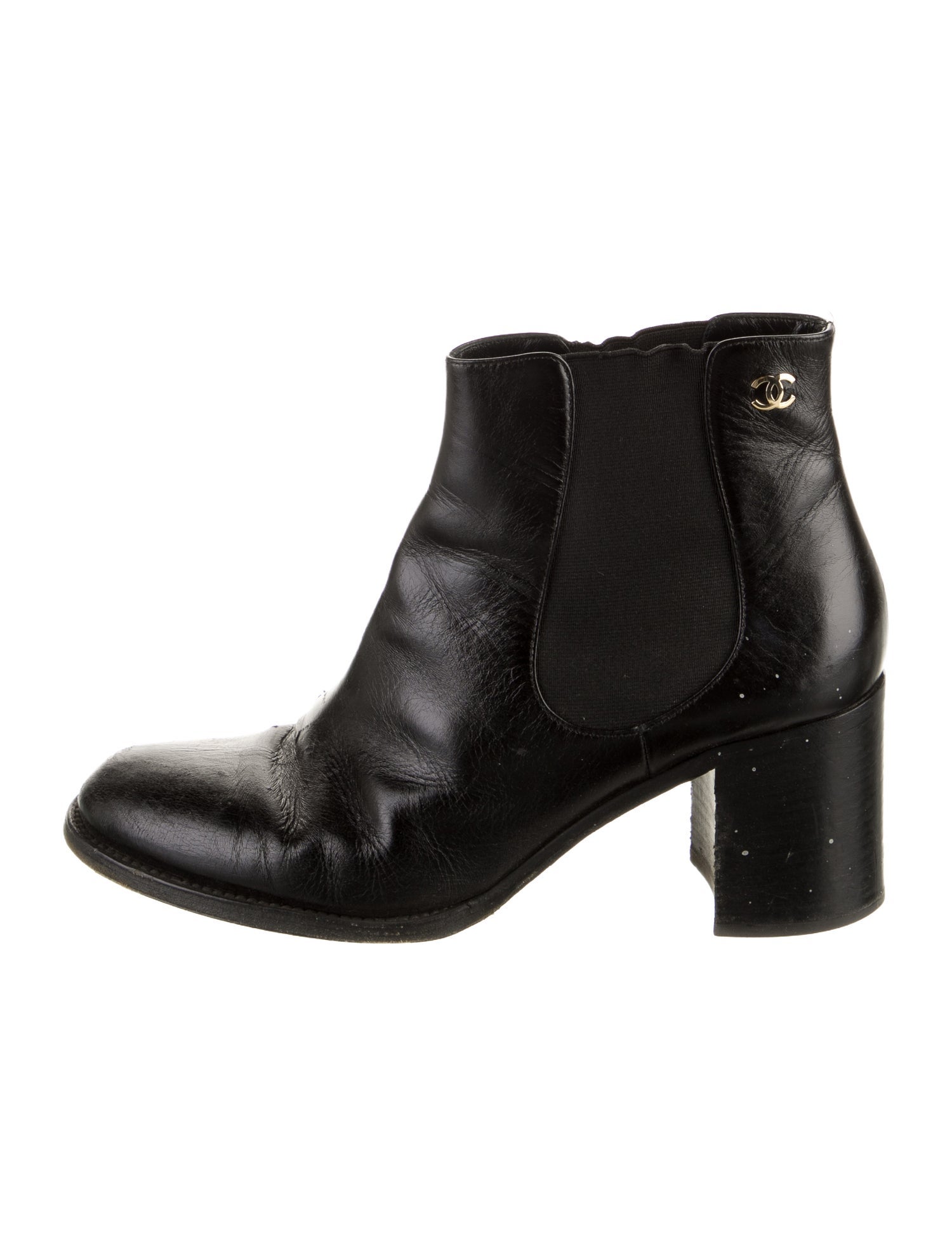 Chanel Interlocking CC Logo Leather Chelsea Boots