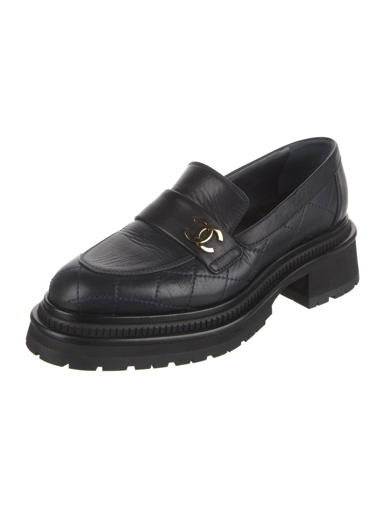 Chanel Interlocking CC Logo Leather Loafers