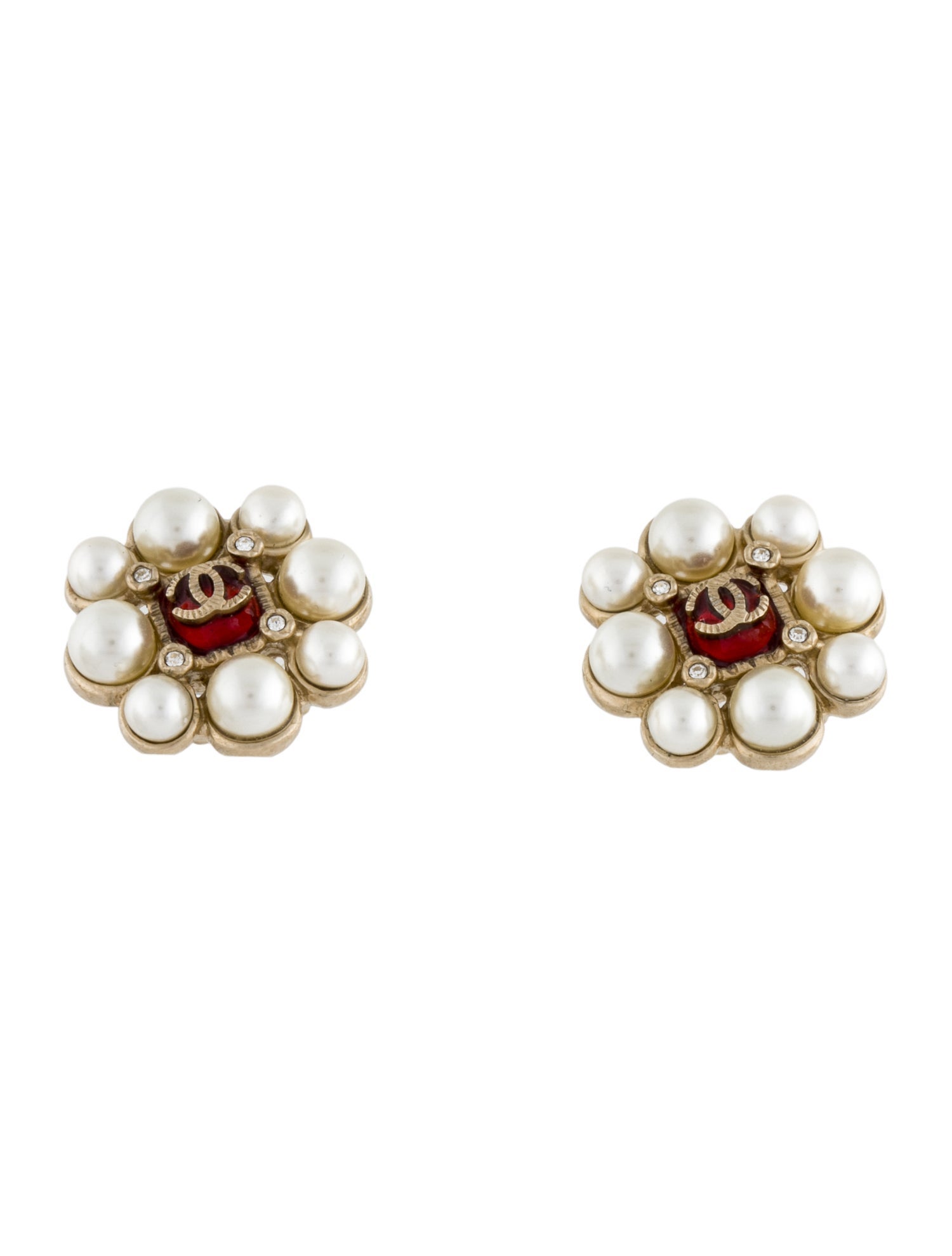 Chanel Faux Pearl, Strass & Resin CC Stud Earrings